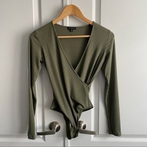 Ribbed Wrap Long Sleeve Bodysuit